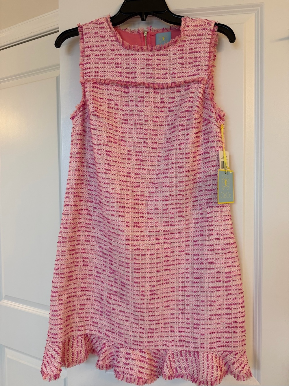 CeCe Pink Tweed Ruffle-Hem Dress